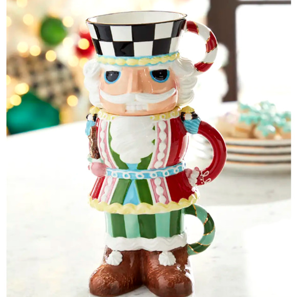 MACKENZIE-CHILDS Holiday Sweets Nutcracker Stacking Ceramic Mugs, Set of 3 NEW - Picture 1 of 5